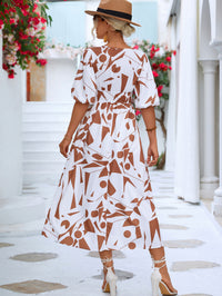 Thumbnail for Printed Surplice Balloon Sleeve Dress