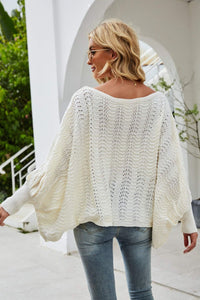 Thumbnail for Openwork Boat Neck Dolman Sleeve Sweater