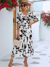 Thumbnail for Printed Surplice Balloon Sleeve Dress
