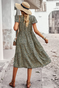 Thumbnail for Round Neck Flutter Sleeve Midi Dress