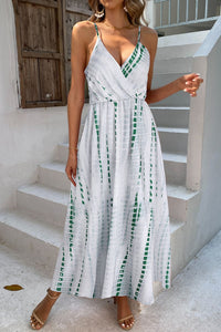Thumbnail for Printed Surplice Adjustable Spaghetti Strap Maxi Dress