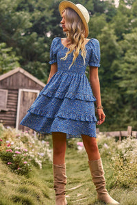 Thumbnail for Smocked Sweetheart Neck Flounce Sleeve Mini Dress