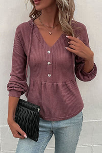 Thumbnail for Waffle-Knit Buttoned Drop Shoulder Hoodie - MiaMore | Luxary Classic Charm