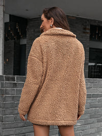 Thumbnail for Zip-Up Collared Teddy Jacket