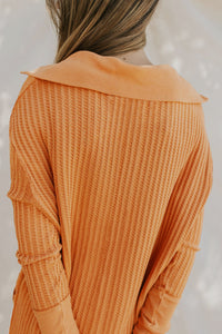 Thumbnail for Waffle-Knit Slit Drop Shoulder Top