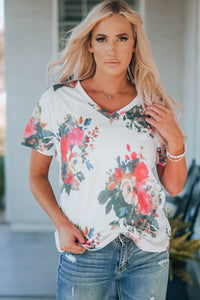 Thumbnail for Floral V-Neck Tee Shirt - MiaMoré