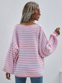Thumbnail for Striped Drop Shoulder V-Neck Pullover Sweater