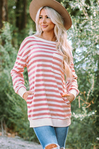 Thumbnail for Striped Dropped Shoulder Longline Top - MiaMore | Luxary Classic Charm