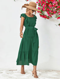 Thumbnail for Tie Belt Ruffled Tiered Dress