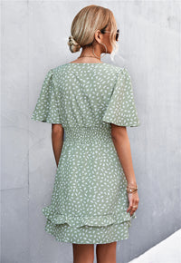 Thumbnail for Printed Smocked Waist Layered Surplice Dress