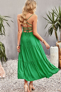 Thumbnail for Smocked Lace-Up Tiered Dress