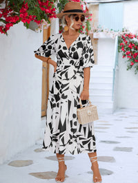 Thumbnail for Printed Surplice Balloon Sleeve Dress