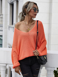 Thumbnail for Rib-Knit Drop Shoulder V-Neck Pullover Sweater