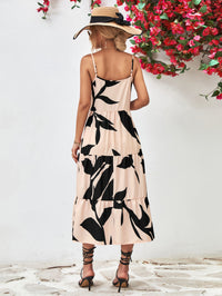 Thumbnail for Printed Spaghetti Strap Tiered Midi Dress