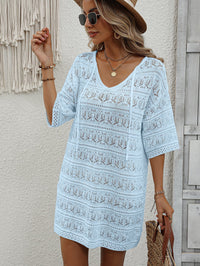 Thumbnail for Openwork V-Neck Mini Knit Dress