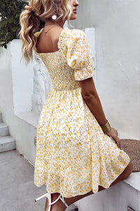 Thumbnail for Floral Smocked Square Neck Flounce Sleeve Dress