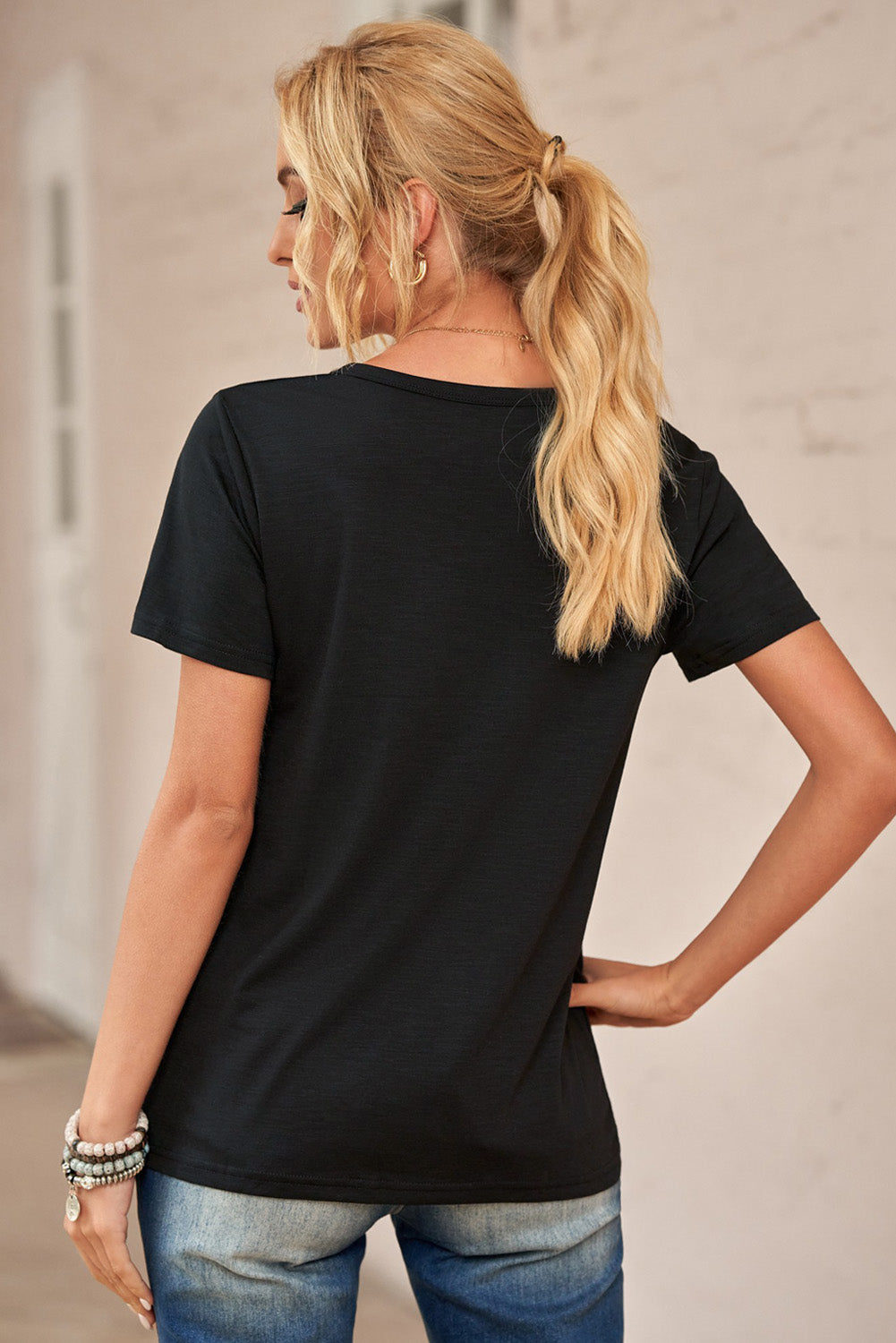 Distressed Short Sleeve Round Neck Tee - MiaMore | Luxary Classic Charm