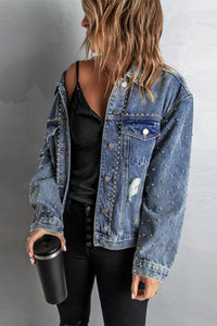 Thumbnail for Studded Button Down Denim Jacket