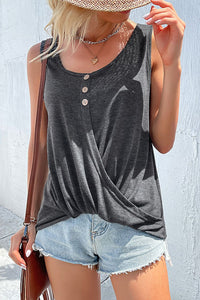 Thumbnail for Decorative Button Twisted Scoop Neck Tank
