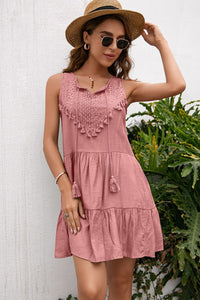Thumbnail for Tassel Tie Lace Trim Sleeveless Dress