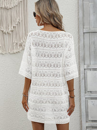 Thumbnail for Openwork V-Neck Mini Knit Dress