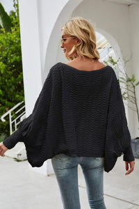 Thumbnail for Openwork Boat Neck Dolman Sleeve Sweater