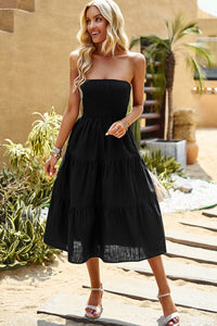 Thumbnail for Smocked Strapless Tiered Midi Dress