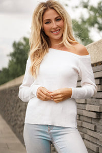 Thumbnail for One-Shoulder Long Sleeve Ribbed Top