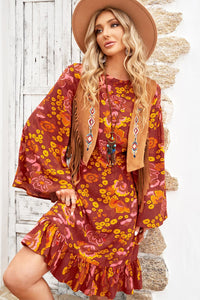 Thumbnail for Floral Round Neck Flare Sleeve Dress