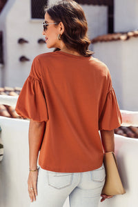 Thumbnail for Puff Sleeve Curved Hem Blouse - MiaMore | Luxary Classic Charm