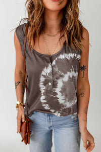 Thumbnail for Tie-Dye Scoop Neck Henley Tank