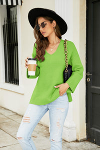 Thumbnail for Drop Shoulder V-Neck Knit Pullover