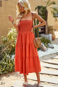Thumbnail for Smocked Strapless Tiered Midi Dress