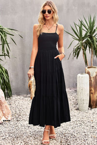 Thumbnail for Smocked Lace-Up Tiered Dress
