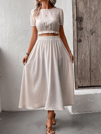 Thumbnail for Swiss Dot Cropped Top and Skirt Set
