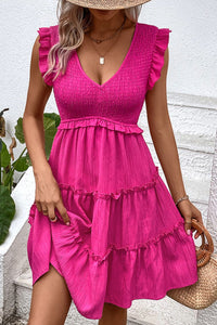 Thumbnail for Smocked Frill Trim Deep V Dress
