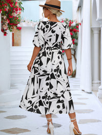 Thumbnail for Printed Surplice Balloon Sleeve Dress