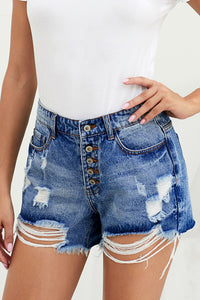 Thumbnail for Distressed Button Fly Denim Shorts