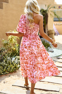 Thumbnail for Floral One-Shoulder Smocked Midi Dress