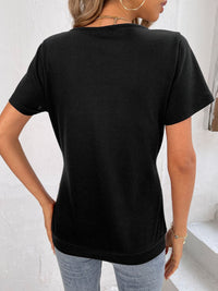 Thumbnail for Button Detail Surplice Short Sleeve Tee - MiaMoré