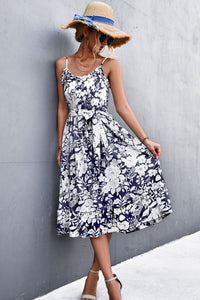 Thumbnail for Floral Frill Trim Scoop Neck Spaghetti Strap Dress