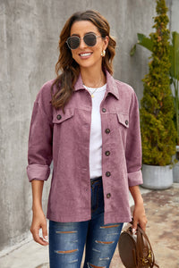 Thumbnail for Corduroy Long Sleeve Button-Up Shirt Jacket