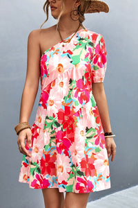 Thumbnail for Floral One-Shoulder Puff Sleeve Dress