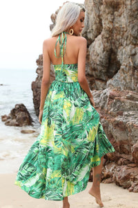 Thumbnail for Botanical Print Halter Neck Dress