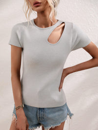 Thumbnail for Cutout Round Neck Short Sleeve Knit Top
