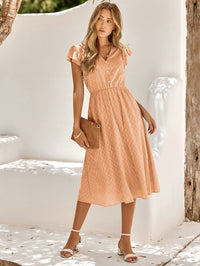 Thumbnail for V-Neck Flutter Sleeve Midi Dress