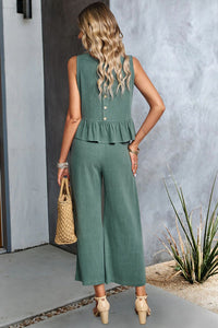 Thumbnail for Decorative Button Ruffle Hem Tank and Pants Set