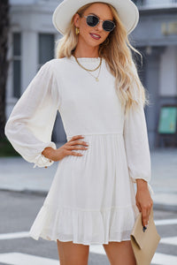 Thumbnail for Smocked Tied Balloon Sleeve Mini Dress