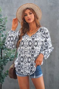 Thumbnail for Printed Off-Shoulder Tied Balloon Sleeve Blouse - MiaMore | Luxary Classic Charm