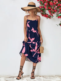Thumbnail for Printed Spaghetti Strap Tiered Midi Dress